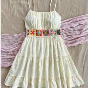 Cream Sundress with Colorful Waistband
